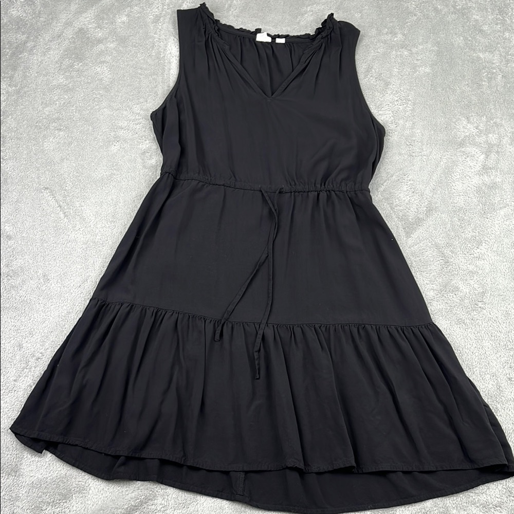 Gap S Viscose Mini Drawstring A Line Tiered‎ Black Sleeveless Dress